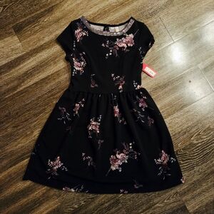 Xhiliration Modest Black Floral Dress